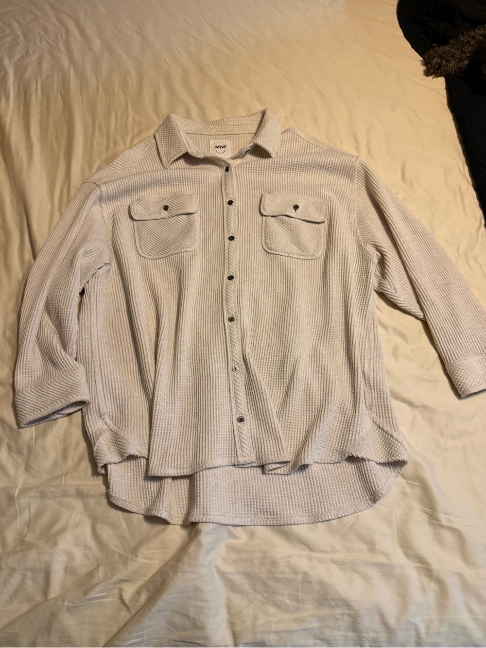 Women’s Casual Waffle-Knit Button-Up Shirt Jacket - Cream
